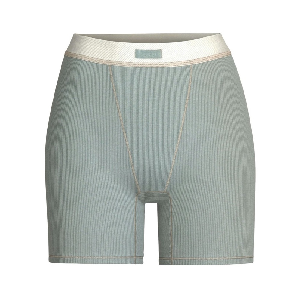 SKIMS Cotton Rib Boxer Shorts - Mineral/Olive Green - Size Small